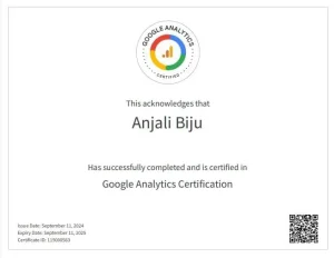 Google Analytics Certification of Freelance Digital Marketer in Alappuzha